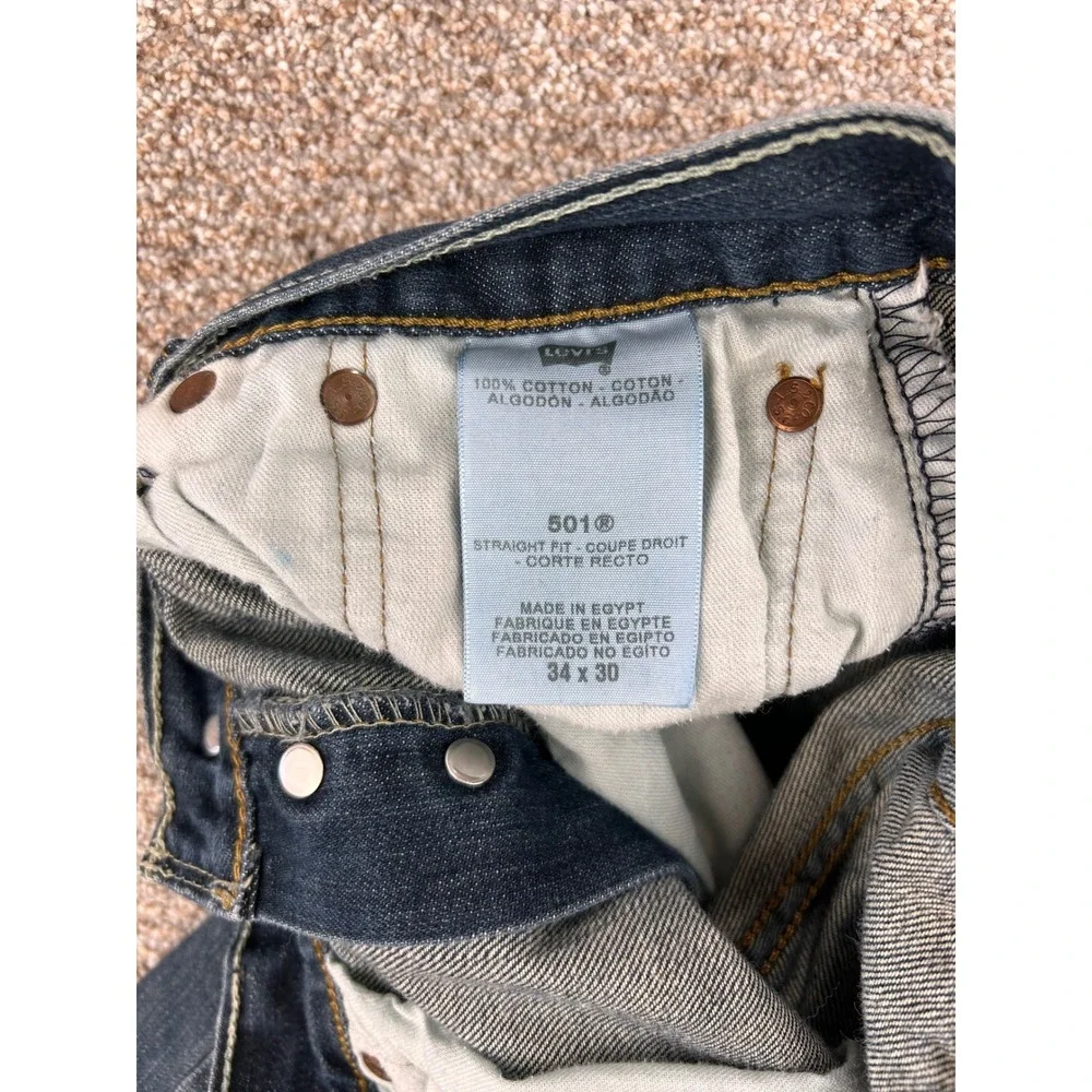 Levis 501 Original Fit Jeans Mens 34x30 Dark Wash Blue Straight Leg Button Fly